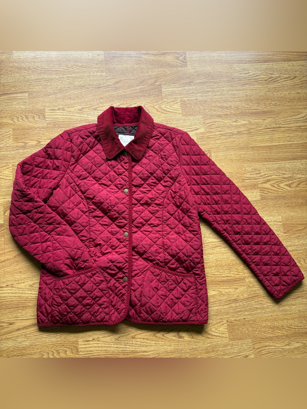Old Navy Women’s Vtg Quilted Red Utility Jacket Corduroy Collar Classic Snap L